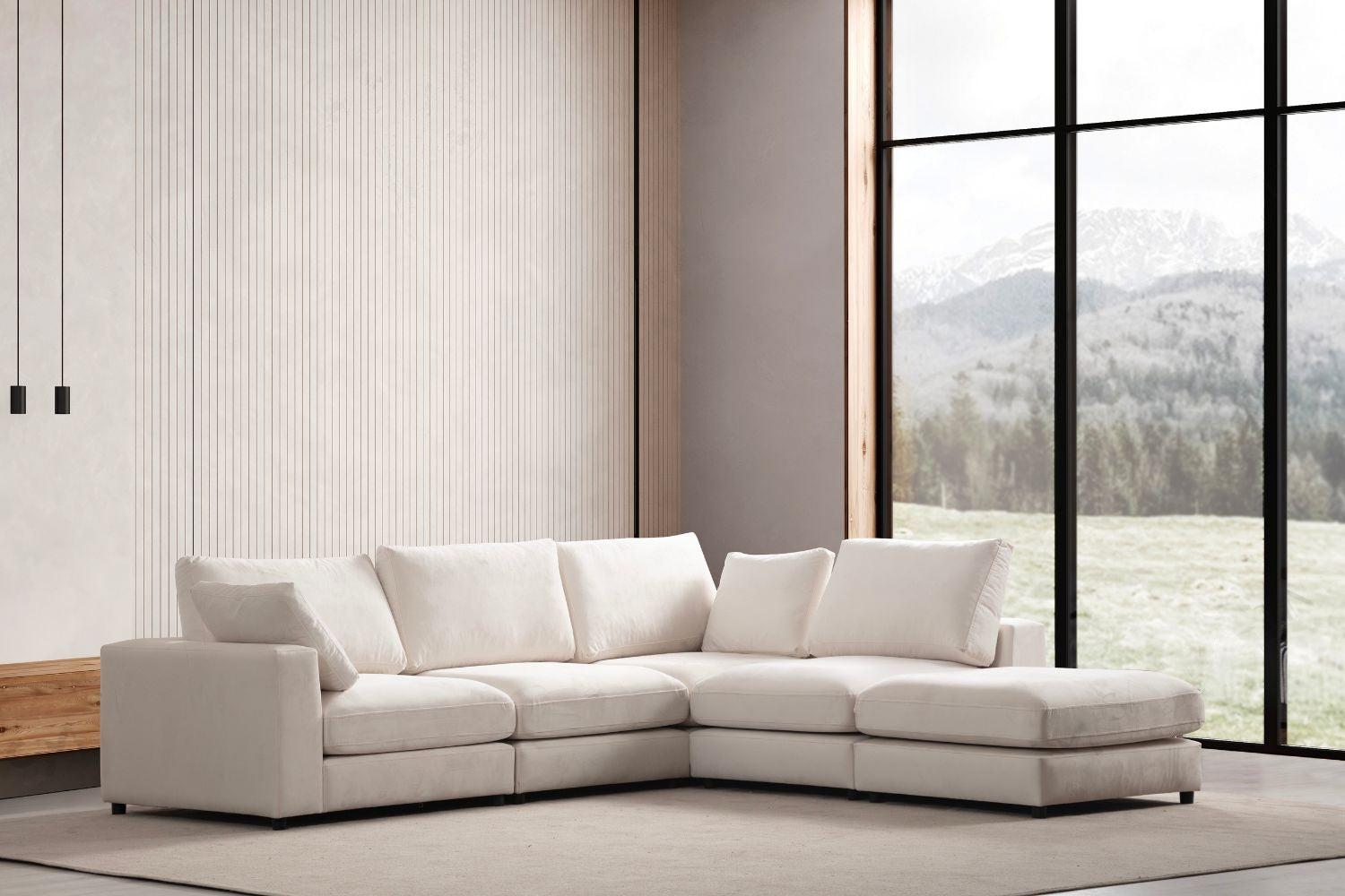 Julia Modular Sofa - Off White Velvet 4-Seater + 1 Pouf
