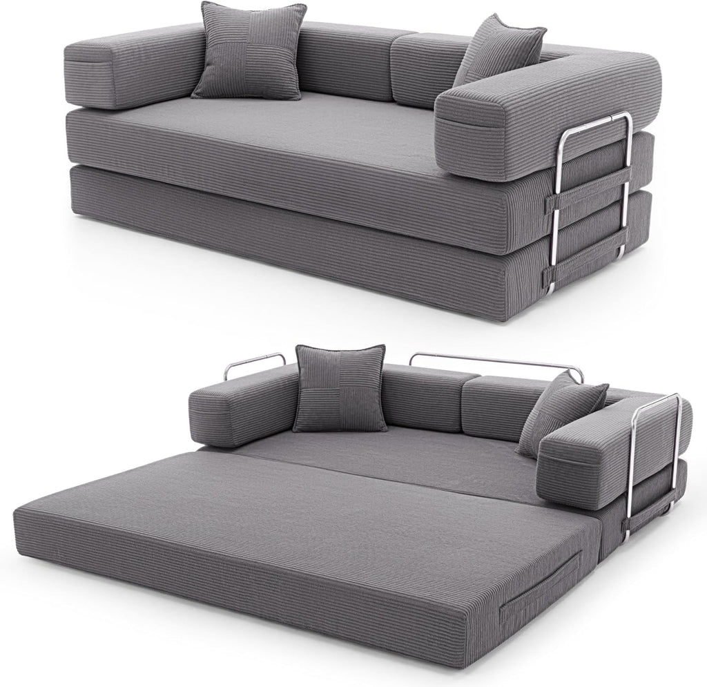 Cloud™ Modular Sofa Bed – 3-Seater Corduroy Folding Couch with Washable Cover, 200 cm - Gray