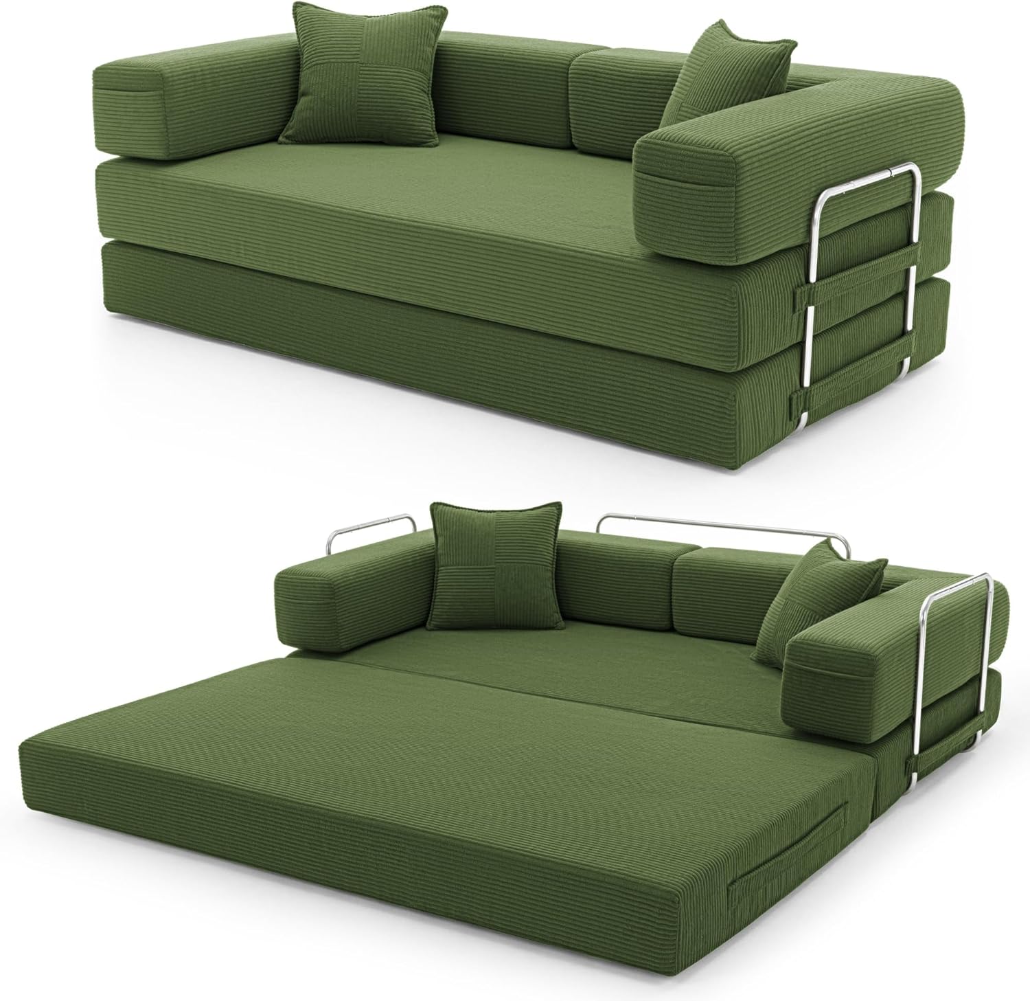 Cloud™ Modular Sofa Bed – 3-Seater Corduroy Folding Couch with Washable Cover, 200 cm - Green