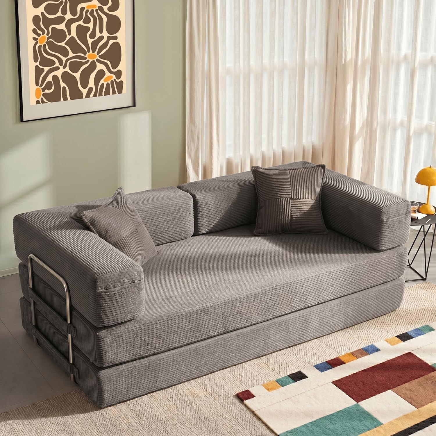 Cloud™ Modular Sofa Bed – 3-Seater Corduroy Folding Couch with Washable Cover, 200 cm - Gray
