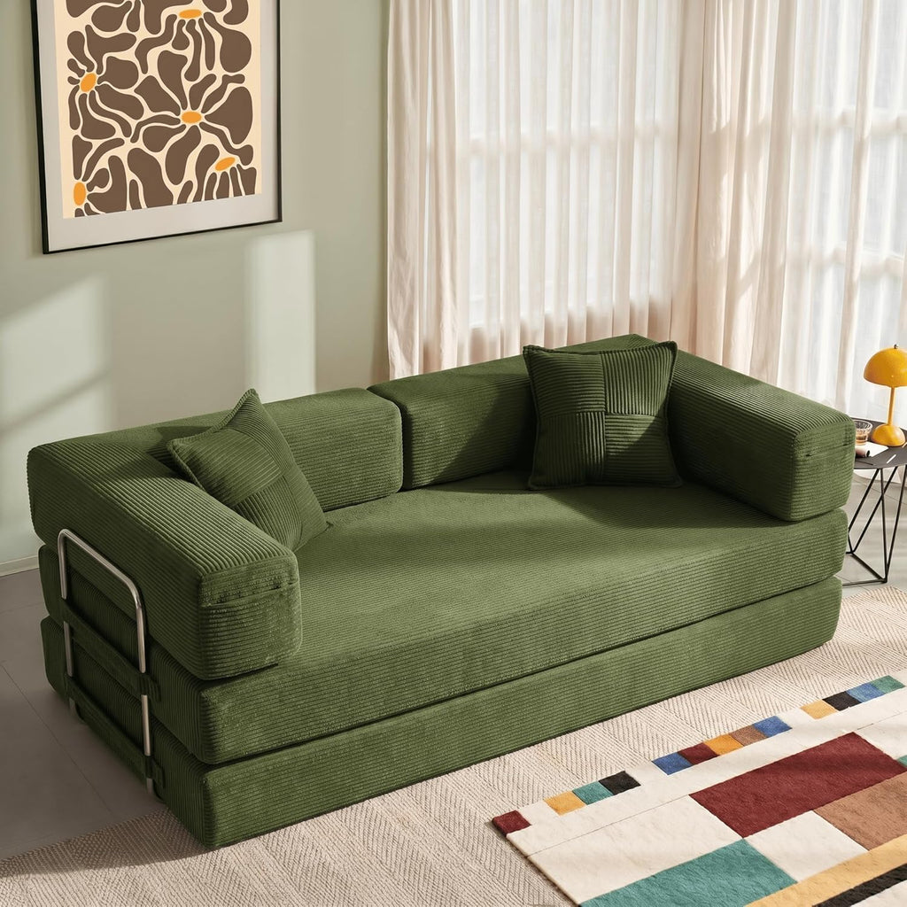 Cloud™ Modular Sofa Bed – 3-Seater Corduroy Folding Couch with Washable Cover, 200 cm - Green