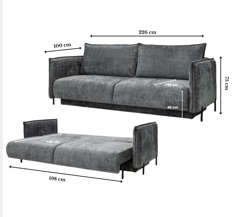 Amalfi Convertible Sofa – Marbella Anthracite Grey