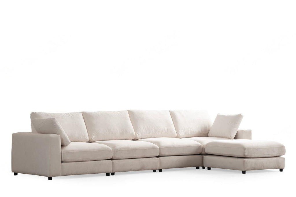 Julia Modular Sofa - Off White Velvet 4-Seater + 1 Pouf