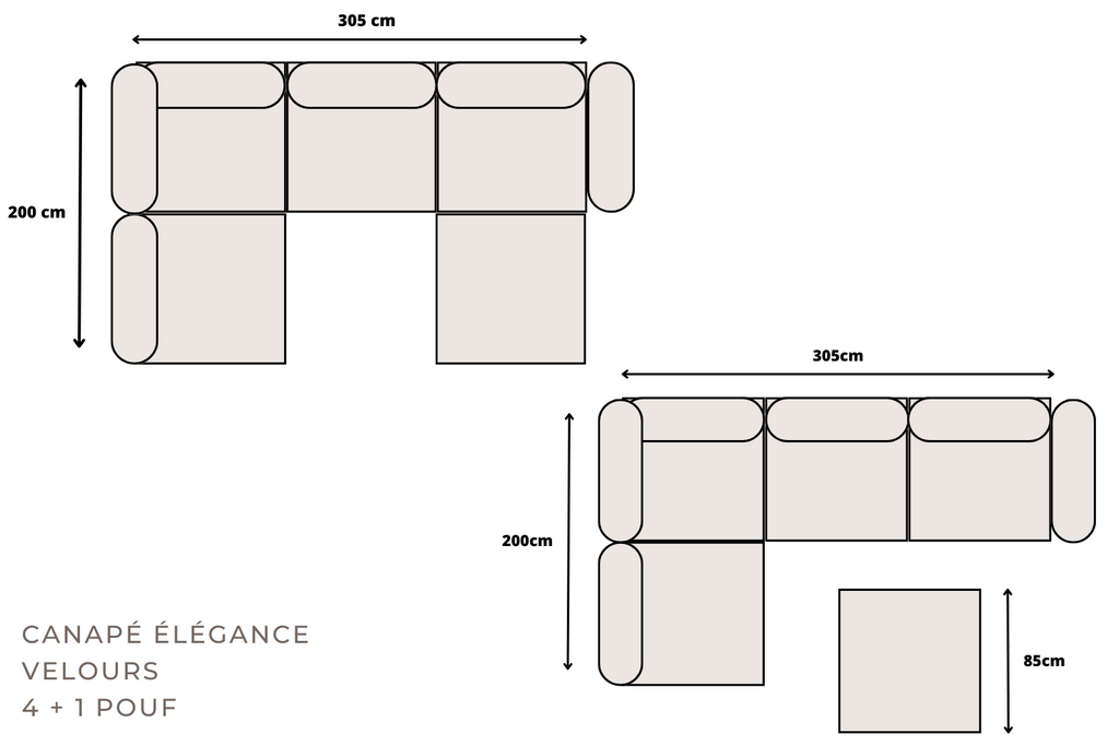 Élégance Chenille Modulable  4+1 Pouf