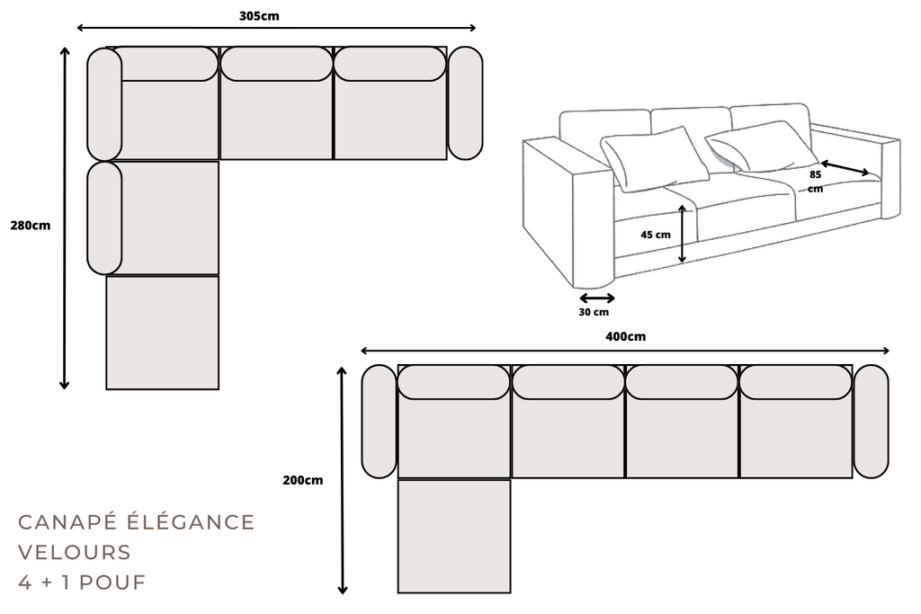 Élégance Chenille Modulable  4+1 Pouf