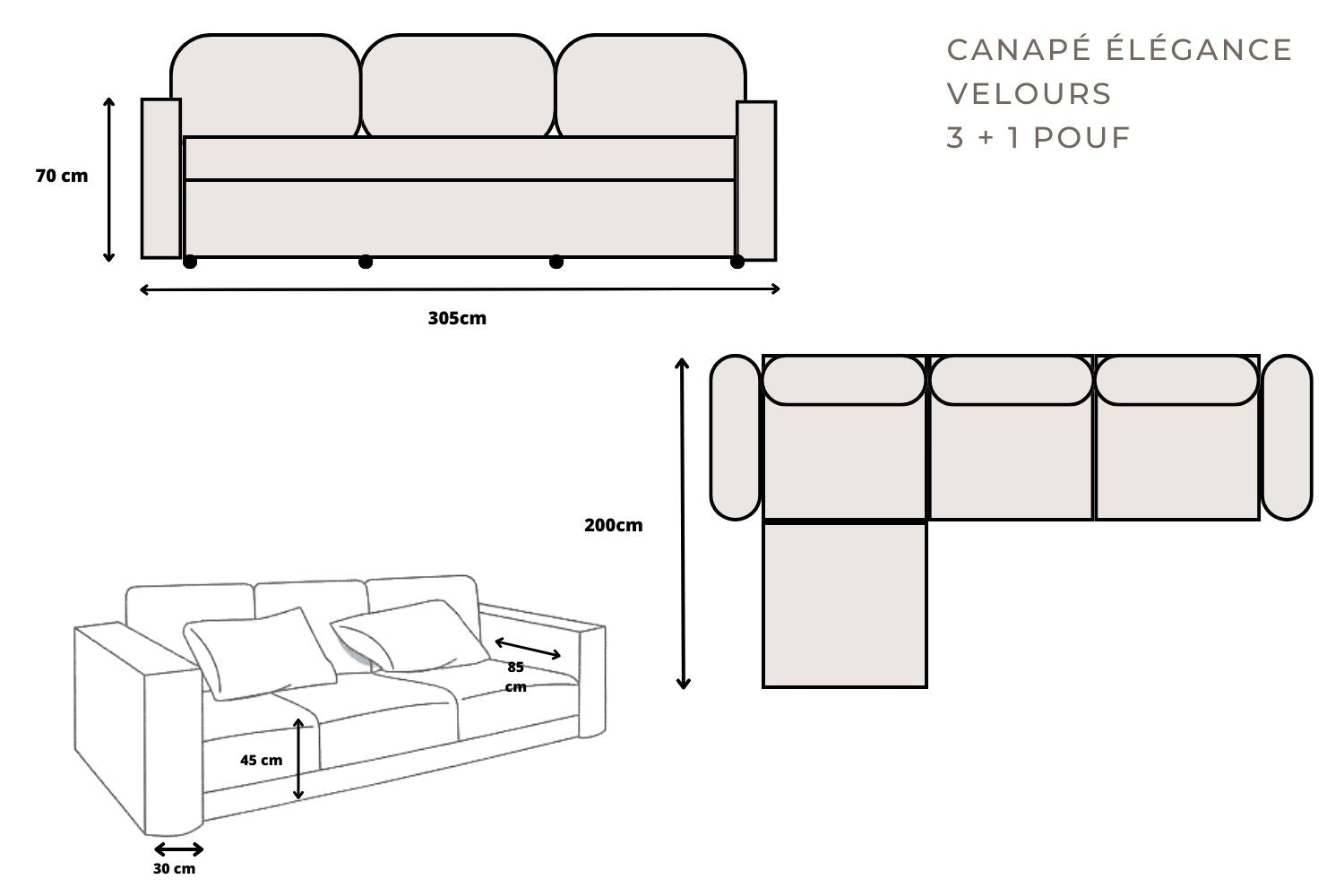 Élégance Chenille Modulable  3+1 Pouf