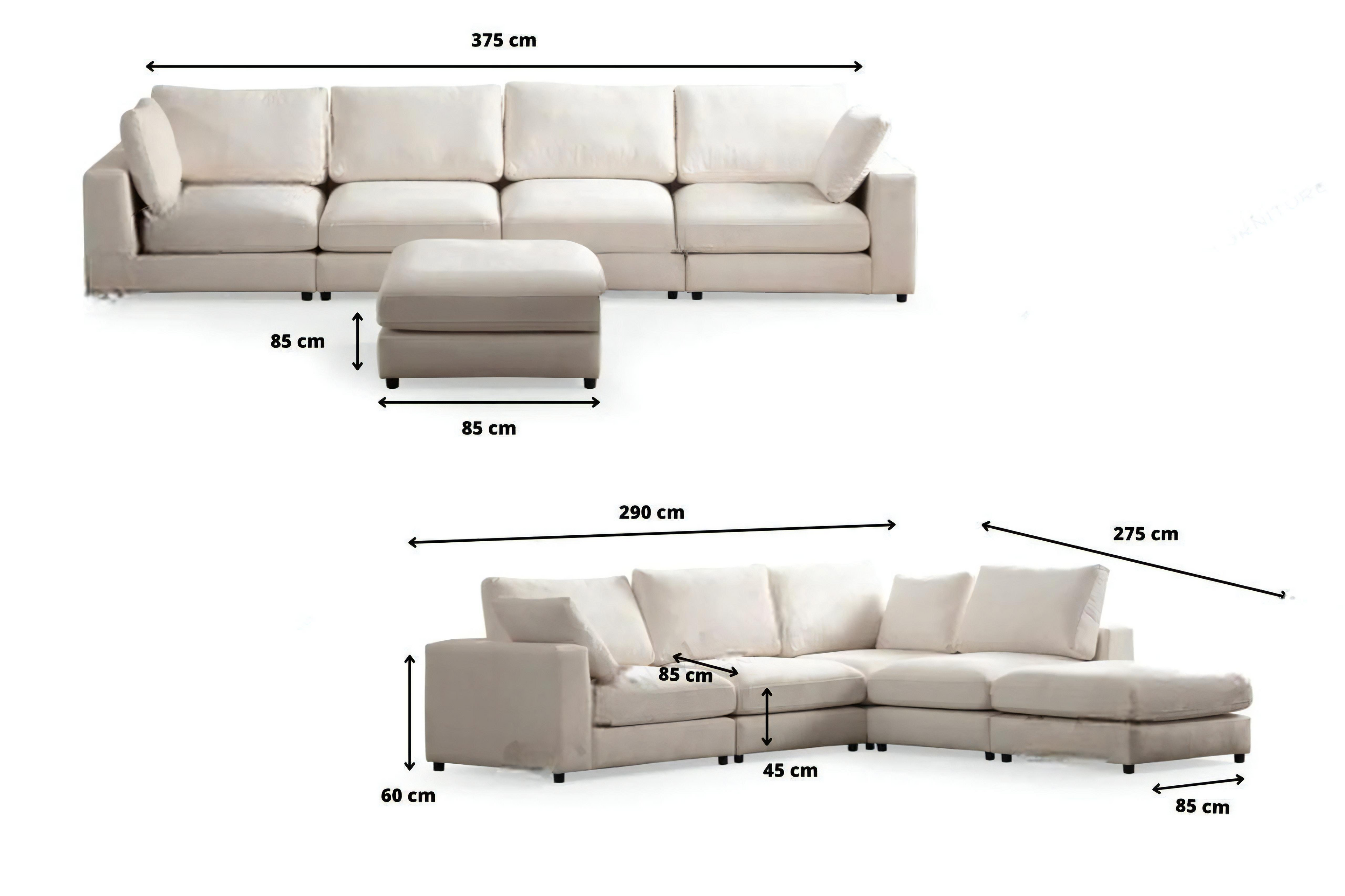 Julia Modular Sofa - Off White Velvet 4-Seater + 1 Pouf