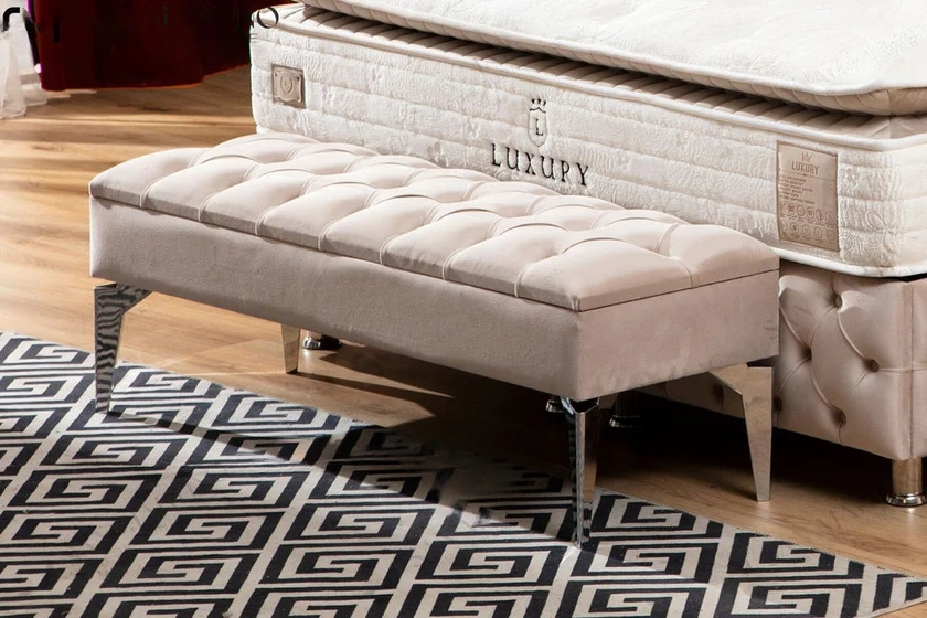 Banquette Coffre Capitonné - Velours Beige
