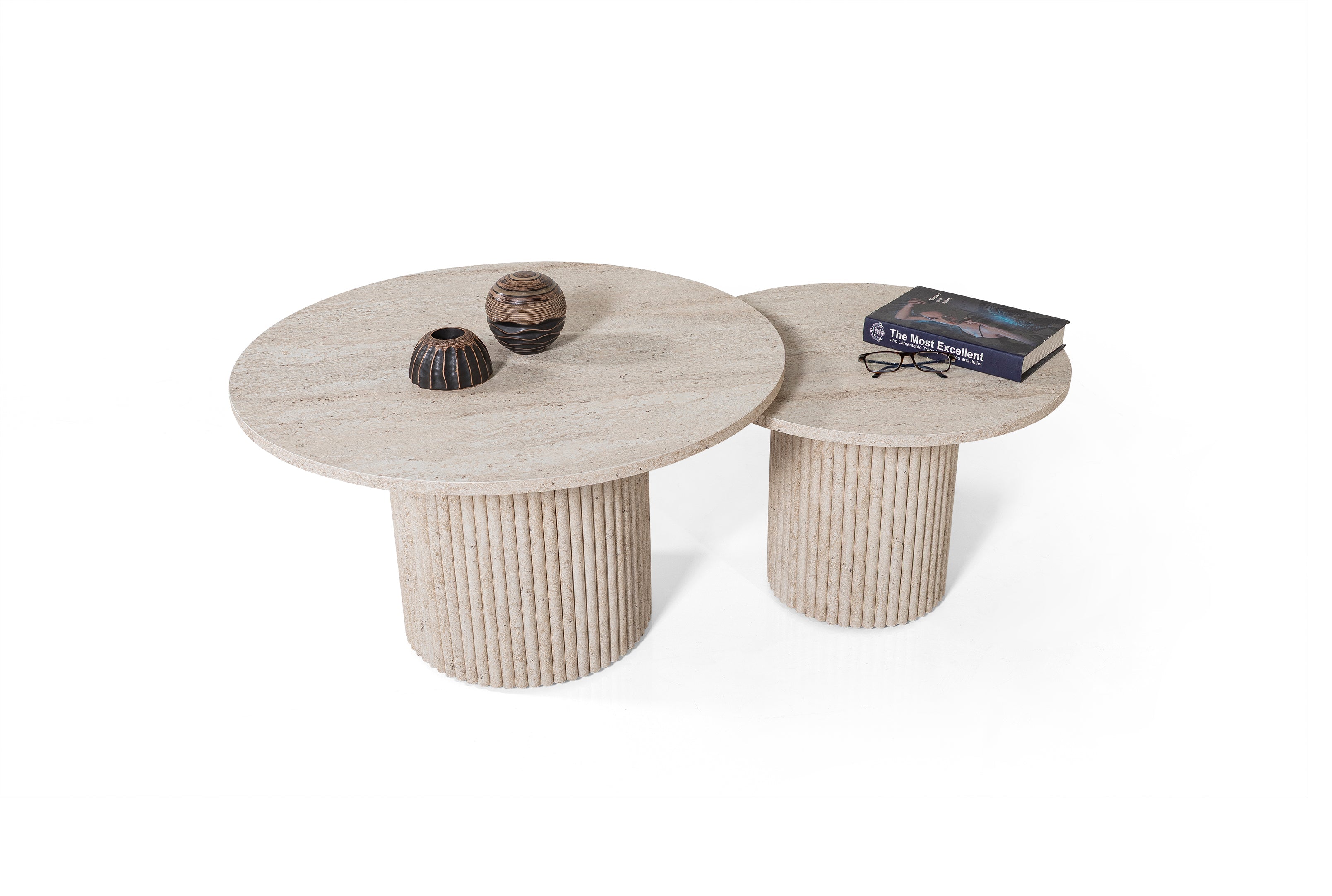 Perla Nesting Coffee Tables – Travertine Effect