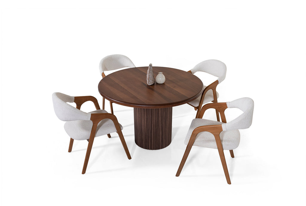 Petra Round Dining Table – Walnut Wood Effect