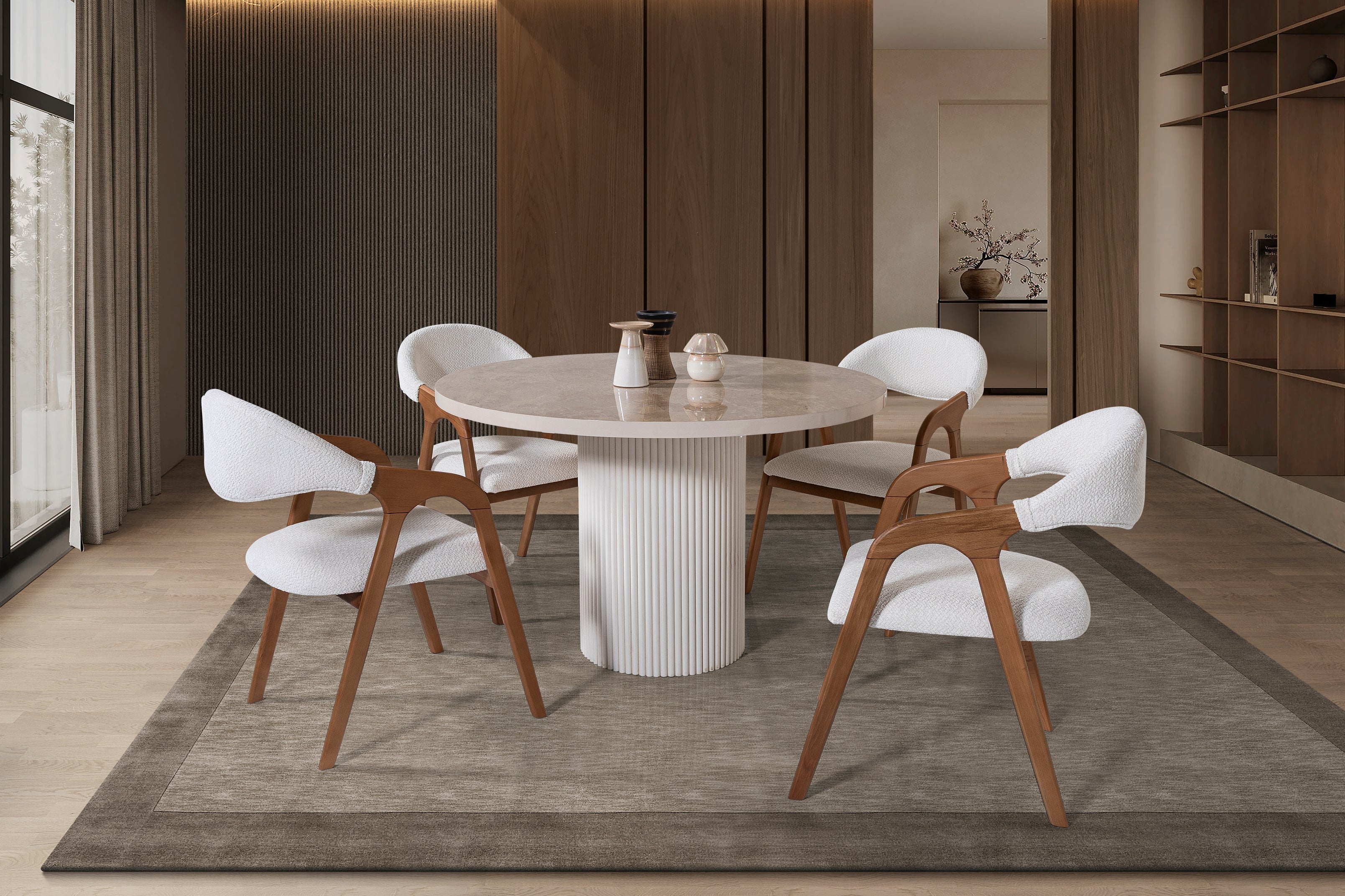 Petra Round Dining Table – Glossy Beige