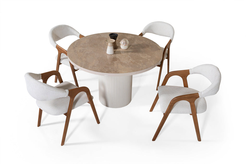 Petra Round Dining Table – Glossy Beige