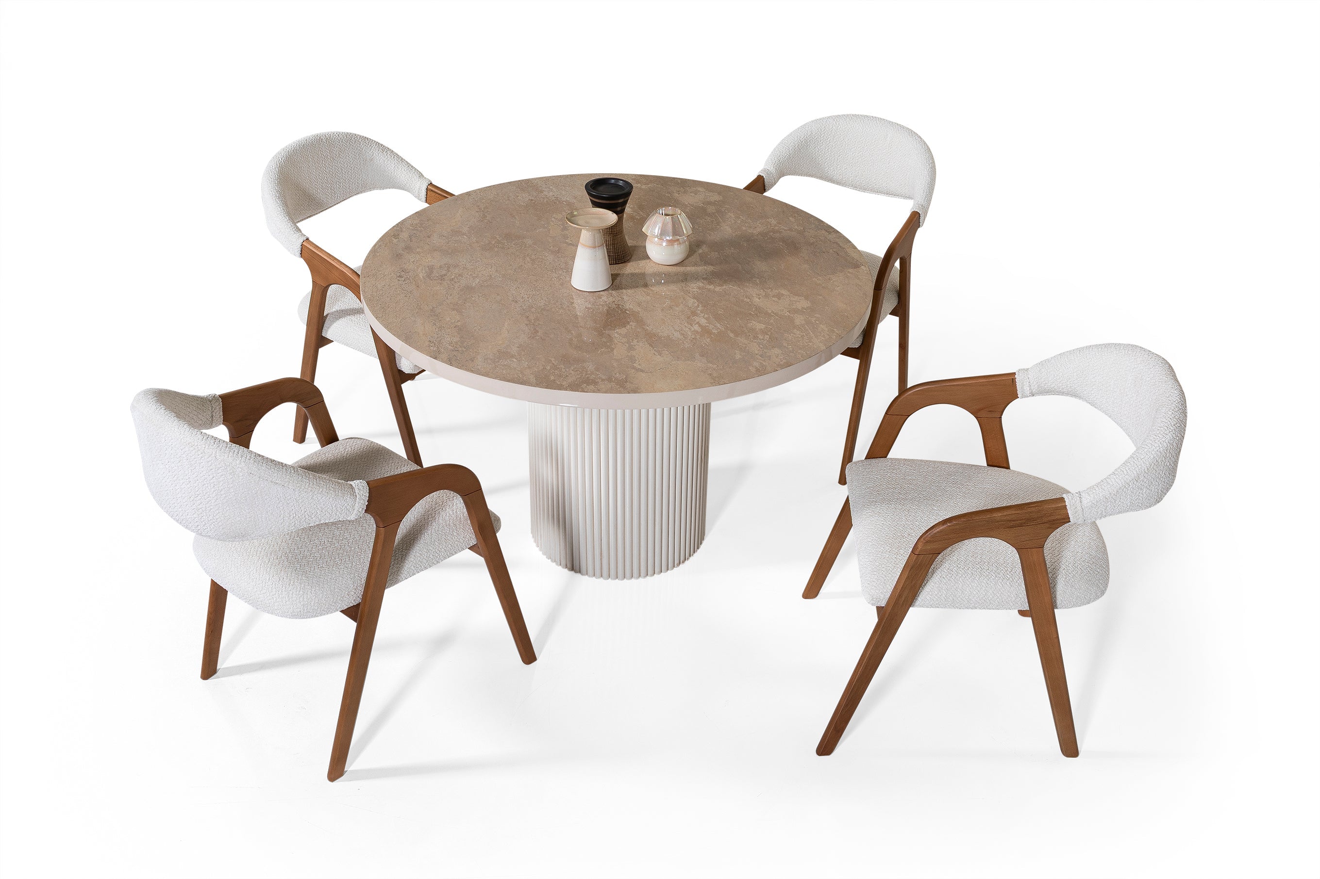Petra Round Dining Table – Glossy Beige