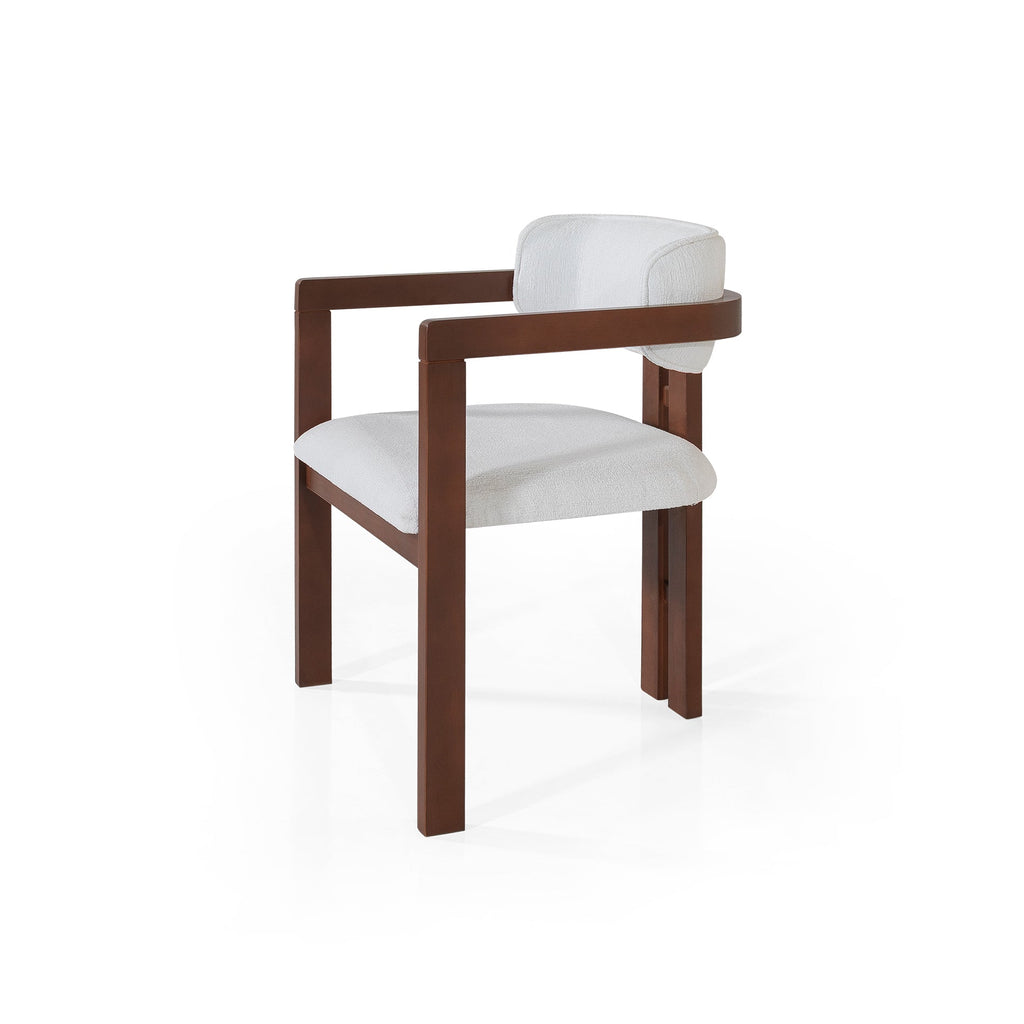 Hera White Chenille Wood Chair