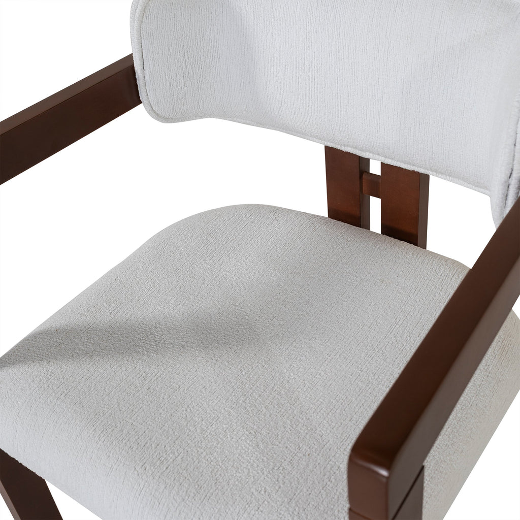 Hera White Chenille Wood Chair