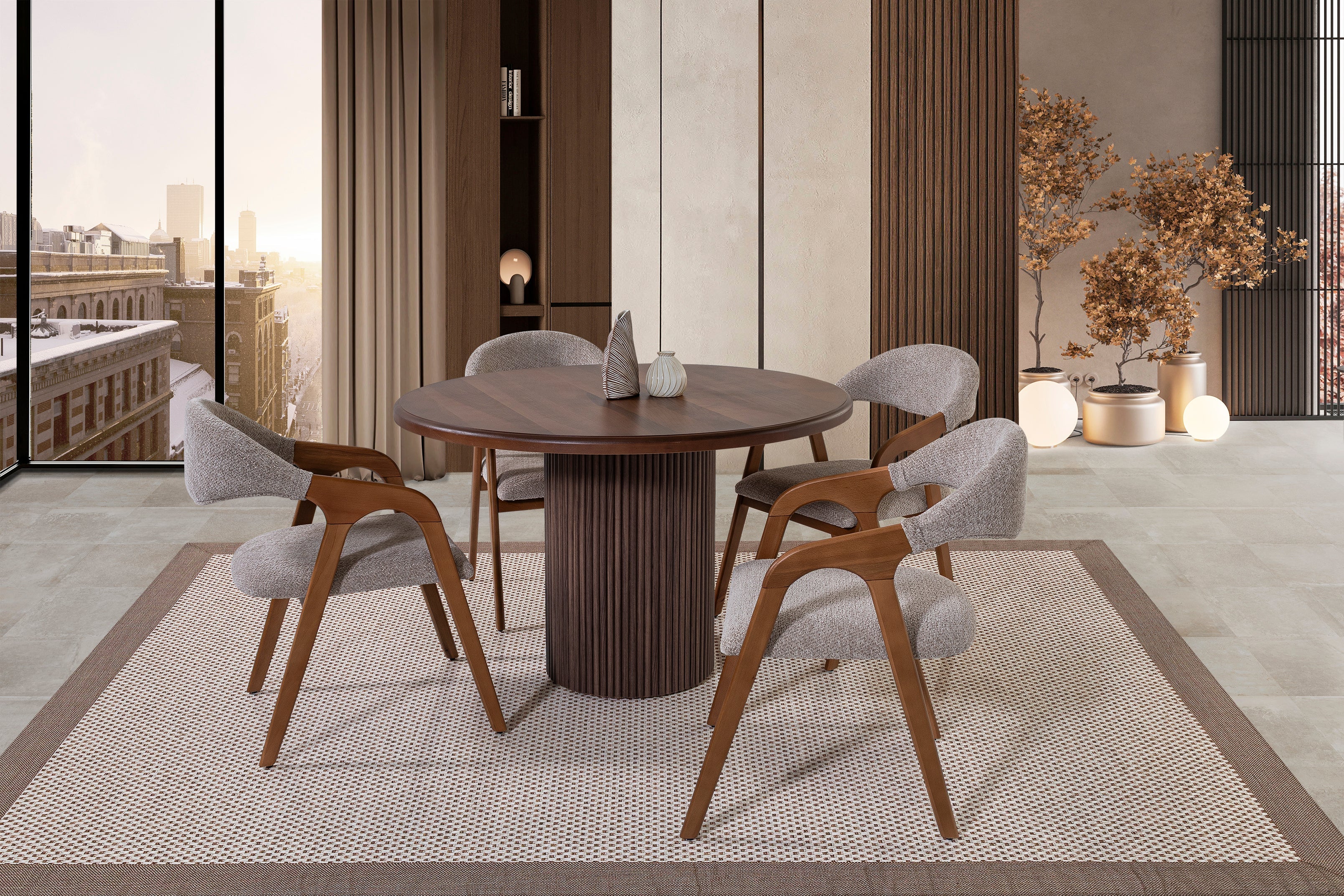 Petra Round Dining Table – Walnut Wood Effect