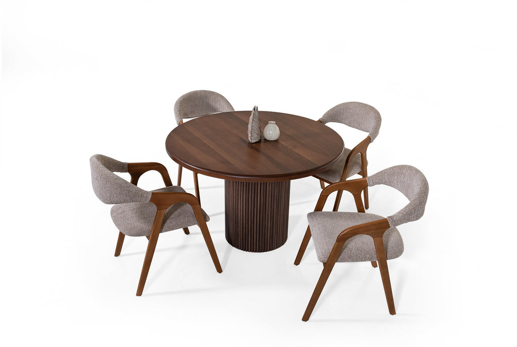 Petra Round Dining Table – Walnut Wood Effect