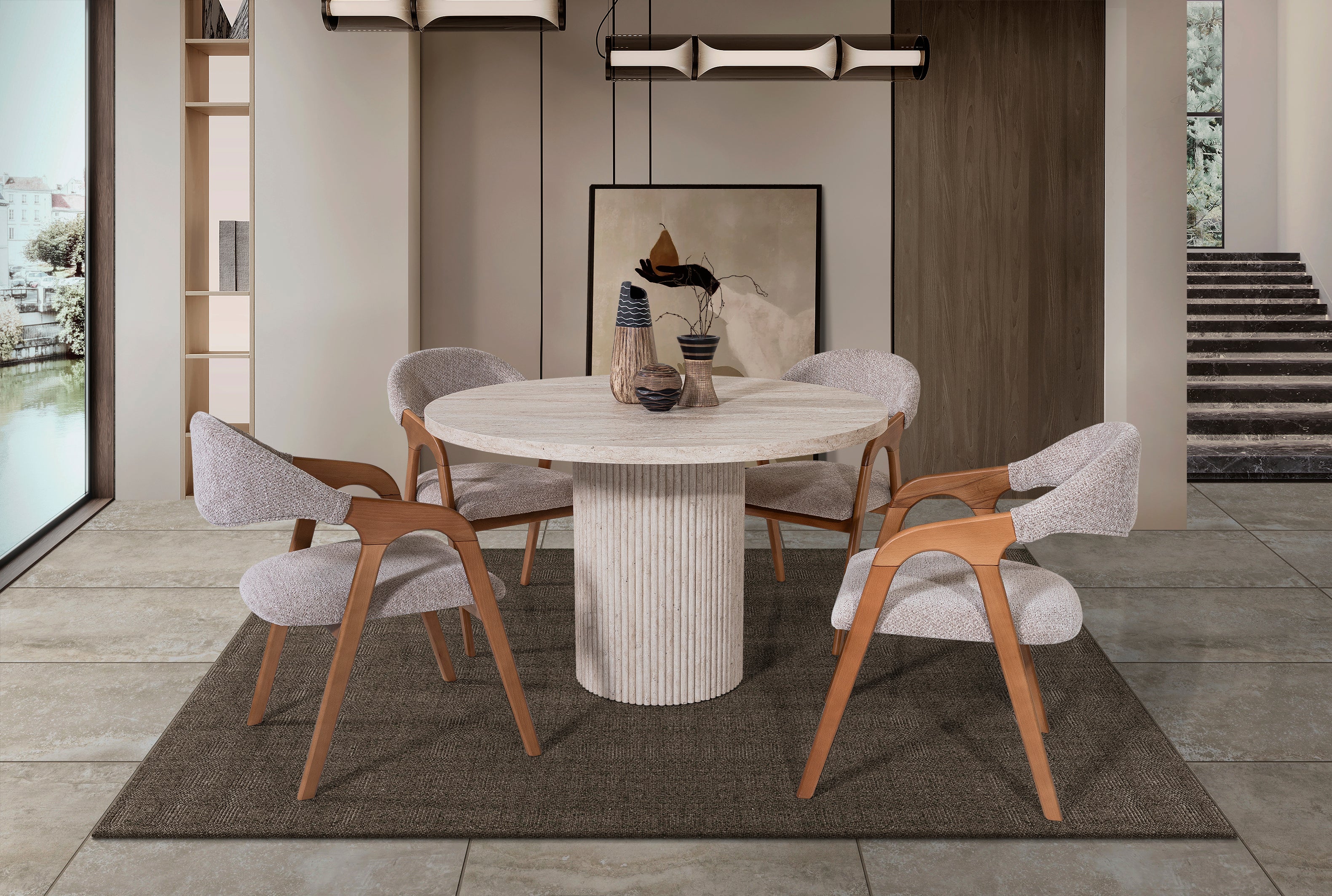 Petra Round Dining Table – Travertine Effect Finish